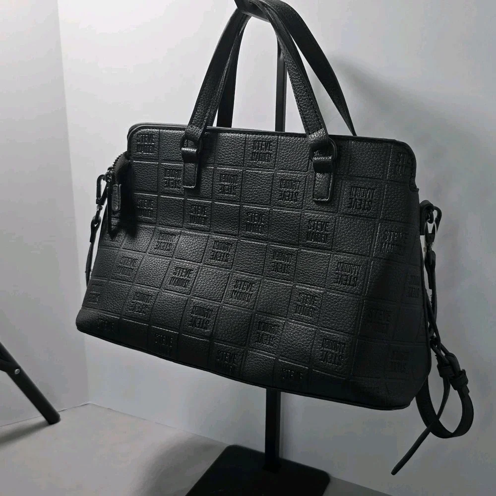 Steve Madden Bsidra Block Logo Satchel Detachable Crossbody Strap Faux Leather